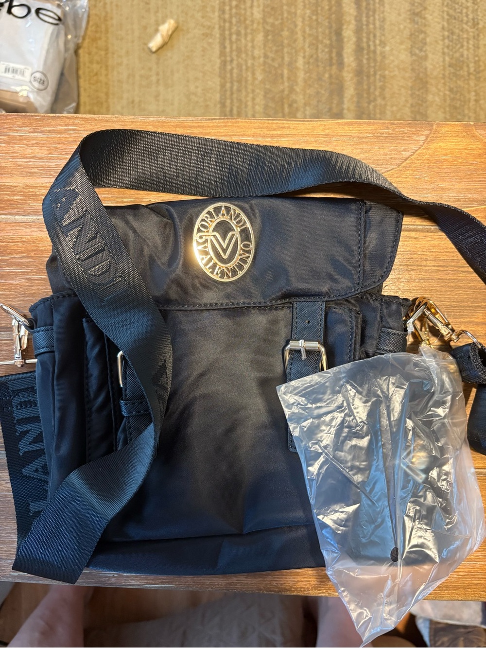 Valentino Orlandi Black Crossbody Bag with Gold Logo